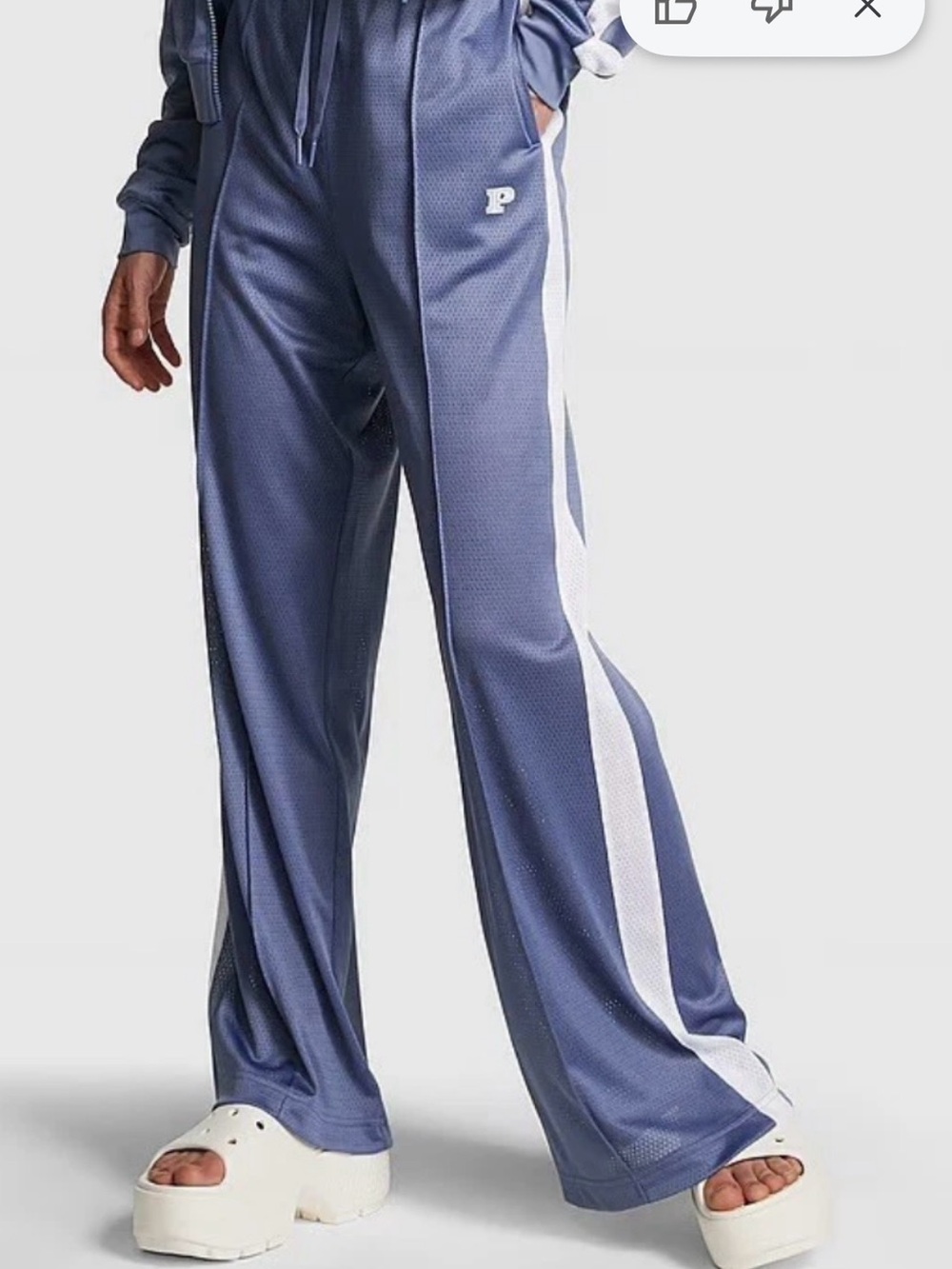 Blue Wide-Leg Track Pants with White Side Panels